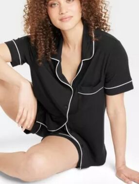 Stars Above Women's Satin Notch Collar Pajama 3pc Set Black Size M